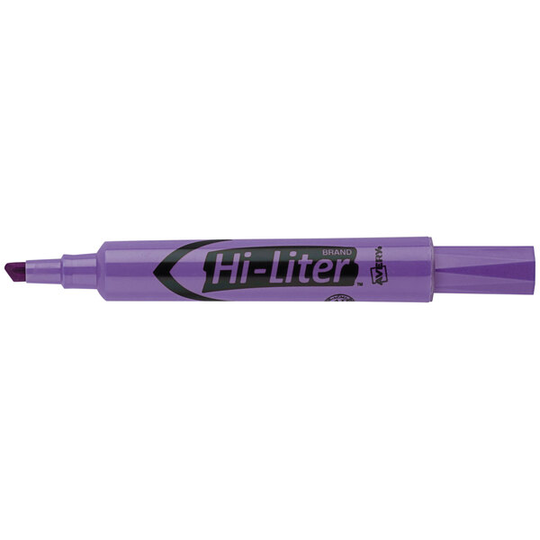 An Avery purple Hi-Liter with black text on it.