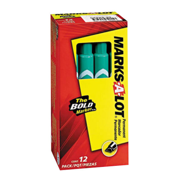 A box of 12 Avery Marks-A-Lot green desk style permanent markers.