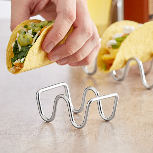 Choice Stainless Steel Wire Taco Holder with 1 or 2 Compartments - 3 5/8" x 2 1/4" x 1 1/2"