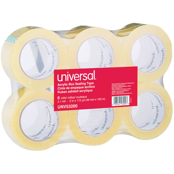 Universal One UNV53200 2" x 110 Yards Clear General Purpose Acrylic Box Sealing Tape   - 6/Pack