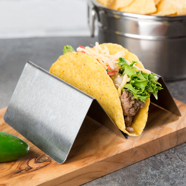 Choice Stainless Steel Taco Holder with 1 or 2 Compartments - 4