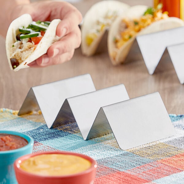 Choice Stainless Steel Taco Holder with 2 or 3 Compartments - 8" x 4" x 2"