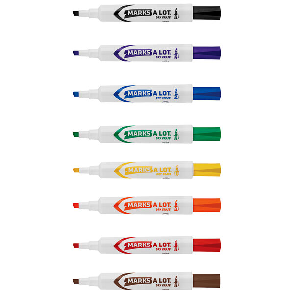 A row of Avery Marks-A-Lot dry erase markers in six different colors.