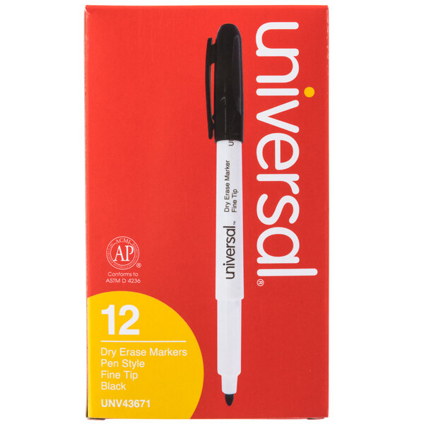 Universal UNV43671 Black Bullet Tip Pen Style Dry Erase Marker 12/Pack