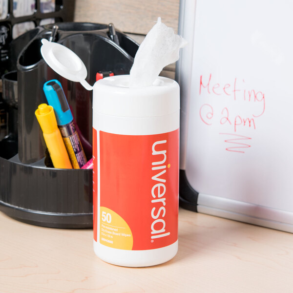 Universal UNV43660 5" x 10" PopUp Dry Erase Cleaning Wet Wipe 50/Pack