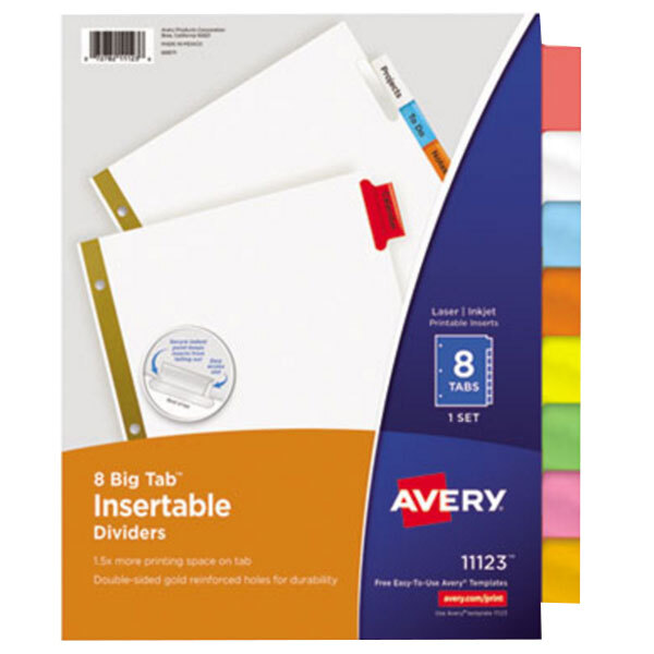 Avery® 11123 Big Tab White Paper 8-Tab Multi-Color Insertable Dividers