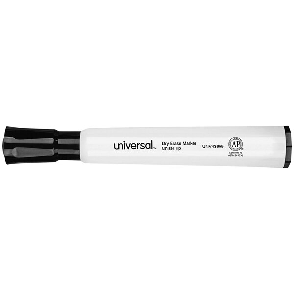 A white Universal desk style dry erase marker with a black cap.