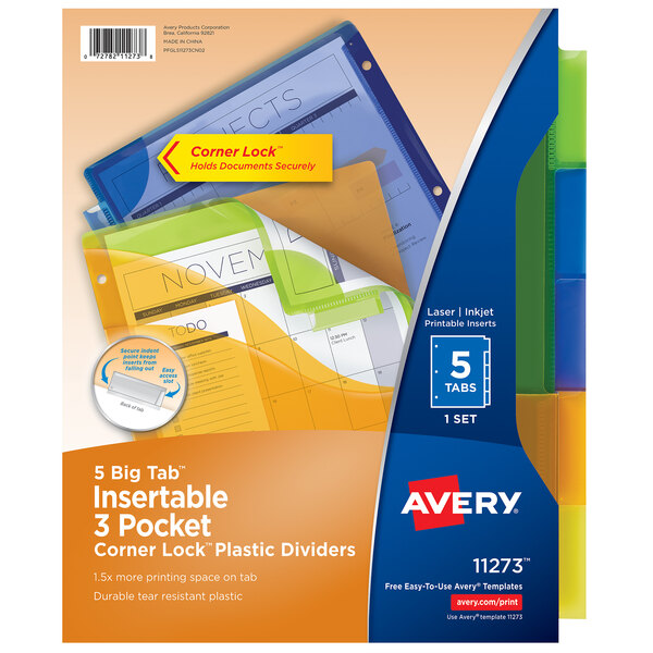 Avery® Big Tab 3-Pocket 5-Tab Multi-Color Plastic Insertable Tab Dividers