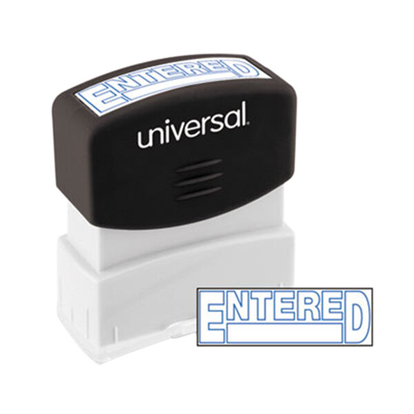 Universal UNV10052 1 11/16" x 9/16" Blue Pre-Inked Entered Message Stamp