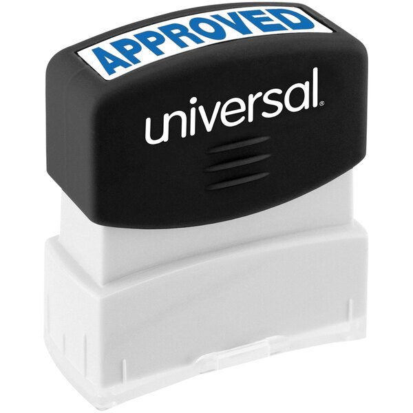 Universal UNV10043 1 11/16" x 9/16" Blue Pre-Inked Approved Message Stamp
