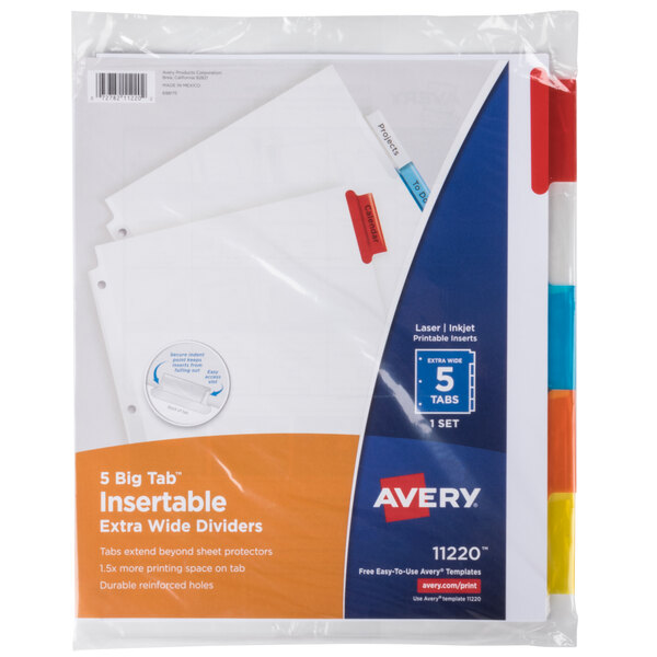 Avery® 11220 Big Tab Extra Wide 5Tab MultiColor Insertable Tab Dividers