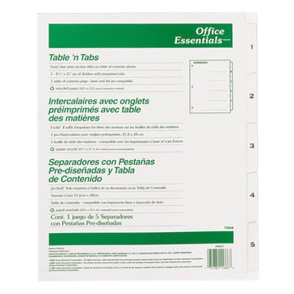 Avery® Office Essentials 11666 Table 'n Tabs White 5-Tab Dividers