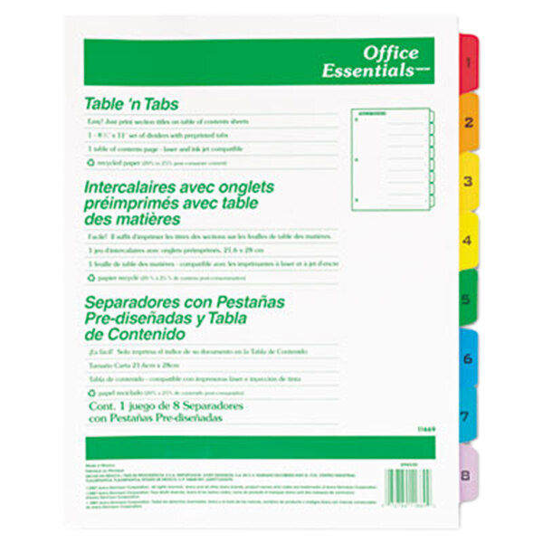 Avery® Office Essentials 11669 Table 'n Tabs Multi-Color 8-Tab Dividers