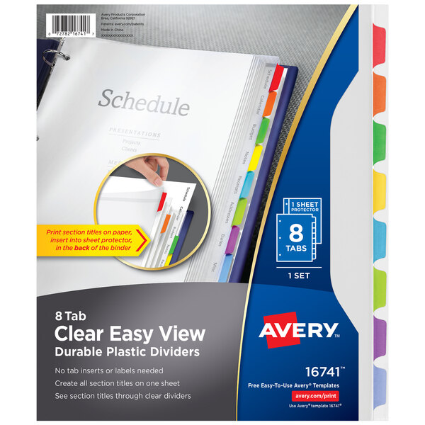 Avery® 16741 8-Tab Clear Easy View Durable Plastic Dividers
