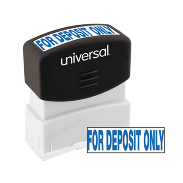 Universal UNV10056 1 11/16" x 9/16" Blue Pre-Inked For Deposit Only Message Stamp