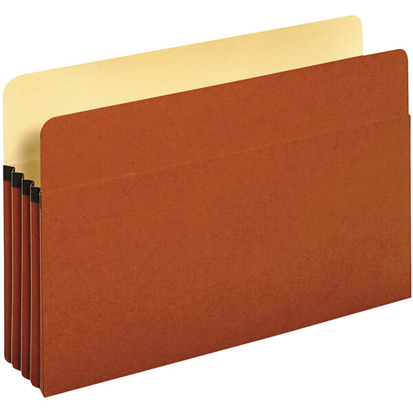 A stack of brown Universal legal size file folders with yellow tabs.