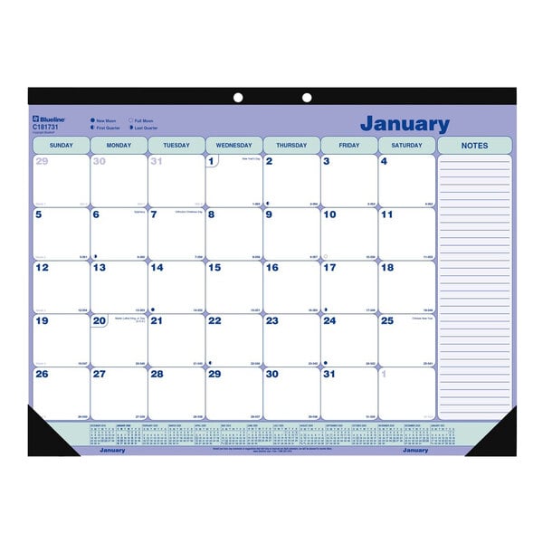 Blueline C181731 21 1/4" x 16" White Monthly January 2023 - December 2023 Desk Pad Calendar
