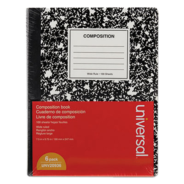 Universal UNV20946 9 3/4" 7 1/2" Black College Ruled Composition Notebook - 6/Pack