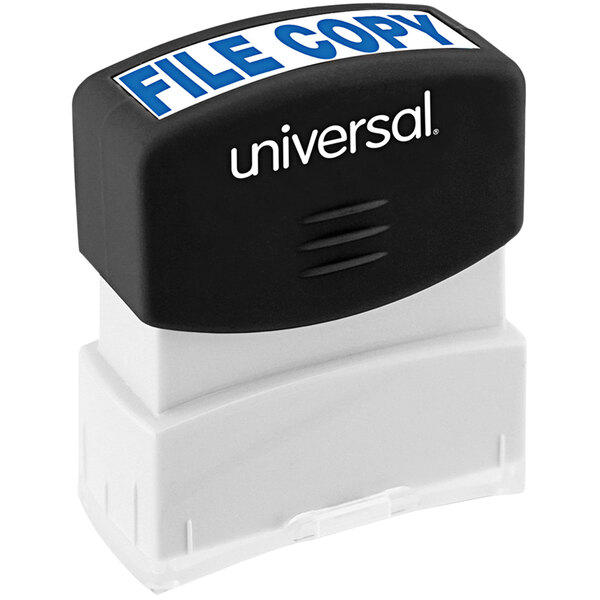 Universal UNV10104 1 11/16" x 9/16" Blue Pre-Inked File Copy Message Stamp