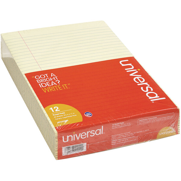 Universal UNV22000 Legal Ruled Canary Glue Top Writing Pad, Letter - 12/Pack