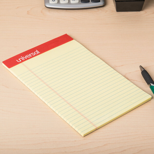 Universal UNV46200 5" x 8" Narrow Ruled Canary Perforated Edge Writing Pad - 12/Pack