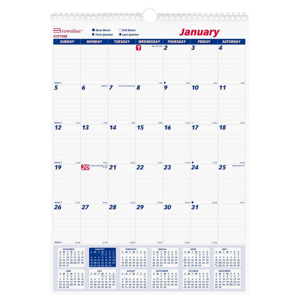 Brownline C171102 17" x 12" Monthly January 2023 - December 2023 Twin Wirebound Wall Calendar