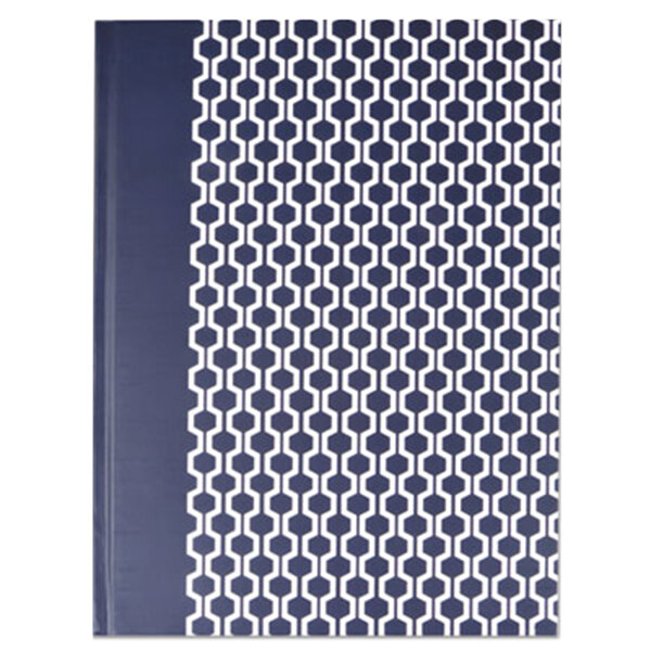 A dark blue Universal casebound notebook with hexagon pattern on the cover.