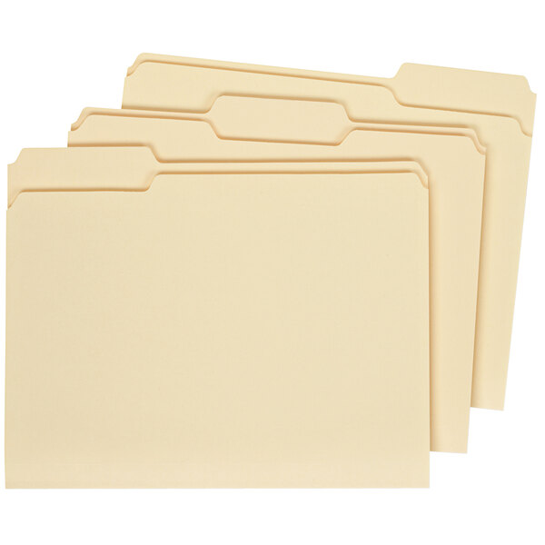 Universal UNV16113 Letter Size File Folder - Standard Height with 2-Ply 1/3 Cut Assorted Tab, Manila - 100/Box
