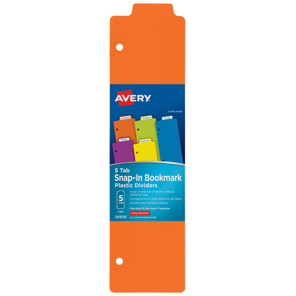 Avery® 24908 3" x 11 1/2" Assorted Color Plastic Tabbed Snap-In Bookmark Divider - 5/Pack