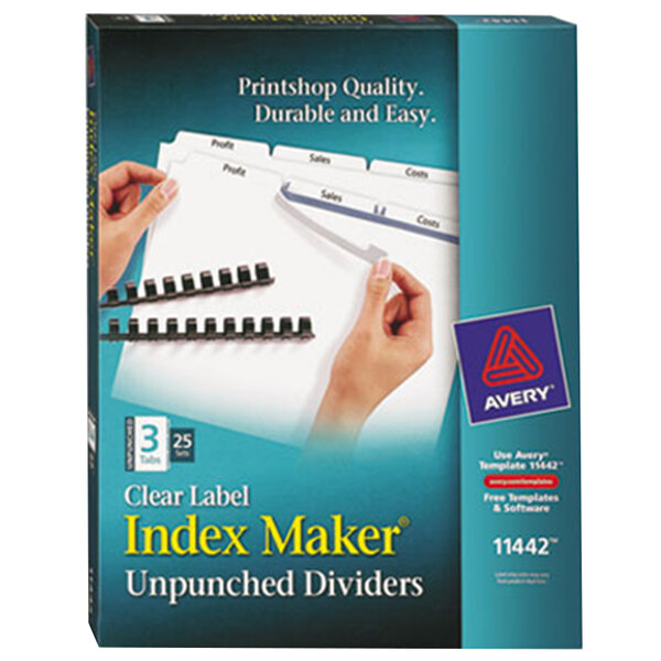 Avery® 11442 Index Maker 3-Tab Unpunched Divider Set with Clear Label Strips - 25/Box