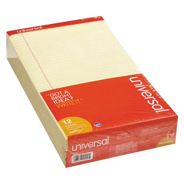 Universal UNV40000 Legal Rule Canary Perforated Edge Writing Pad, Legal - 12/Pack