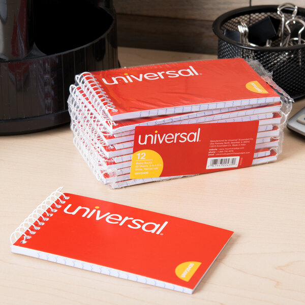 Universal UNV20435 5" x 3" Orange Top Wirebound Narrow Ruled Memo Book   - 12/Pack