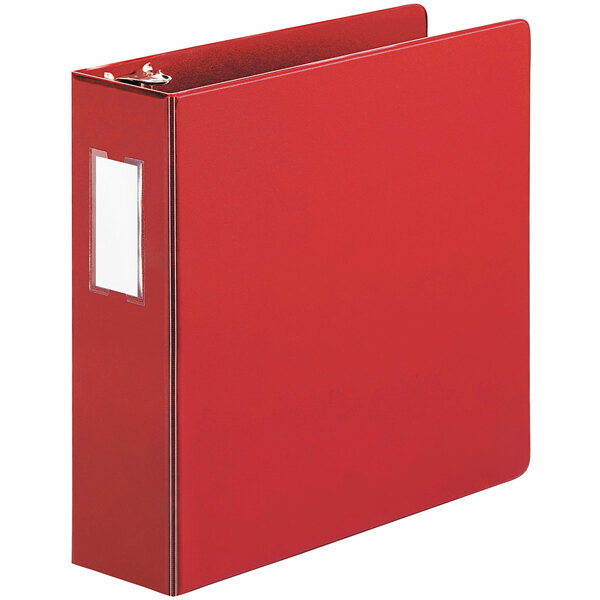 Universal UNV35413 Red Economy Non-Stick Non-View Binder with 3" Round Rings and Spine Label Holder