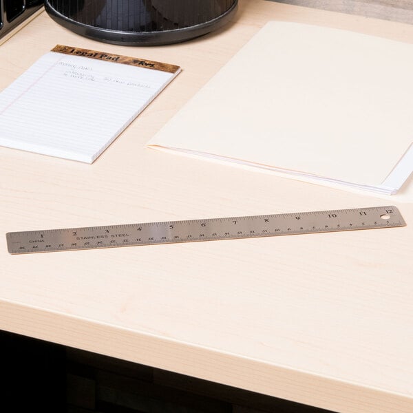 Universal UNV59023 Stainless Steel Ruler with Cork Back and Hanging Hole -  1/16 Standard Scale