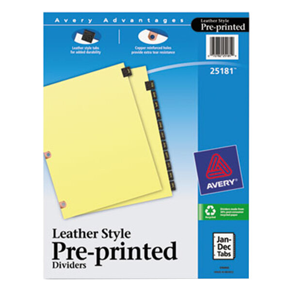 Avery® 25181 Black Leather 12-Tab Jan-Dec Dividers with Copper Reinforced Edge