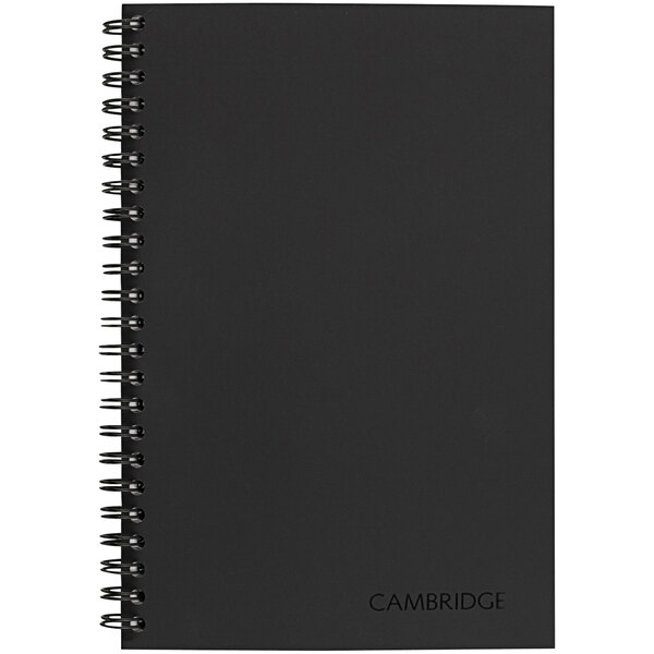 Cambridge 06096 8" x 5" Black Linen Side Bound Guided Business Notebook with QuickNotes - 80 Sheets