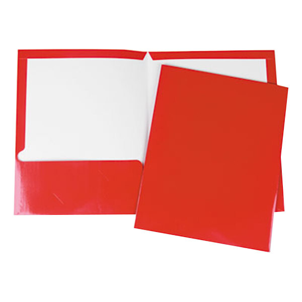 Universal UNV56420 Letter Size 2-Pocket Laminated Paper Pocket Folder, Red - 25/Box