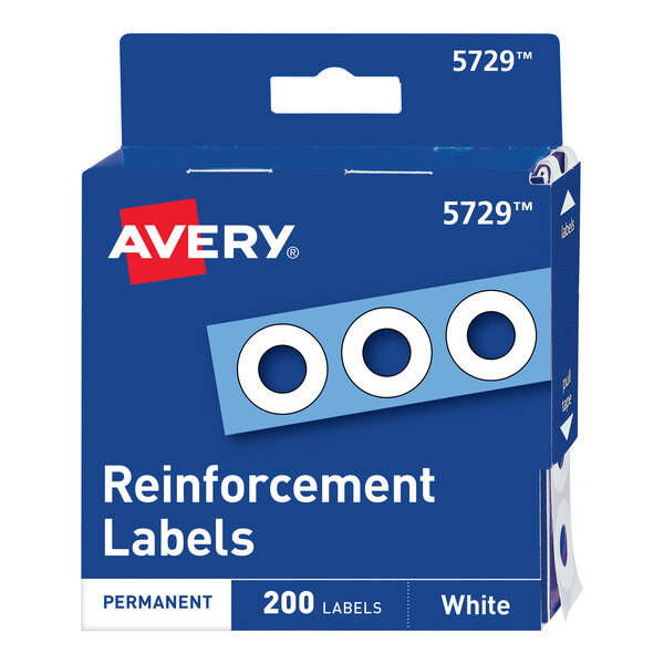 Avery® 5729 1/4" White Hole Reinforcement Label with Dispenser - 200/Pack