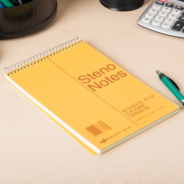 Rediform Office 36746 6" x 9" Green Gregg Rule Standard Spiral Steno Book - 80 Sheets