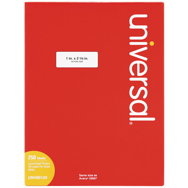 Universal UNV80120 1" x 2 5/8" White Permanent Labels   - 7500/Box