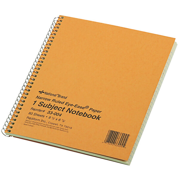 National 33004 8 1/4" x 6 7/8" Narrow Rule 1 Subject Green Tint Wirebound Notebook - 80 Sheets
