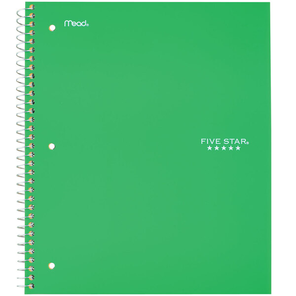 A green Five Star wirebound notebook with college rule paper.