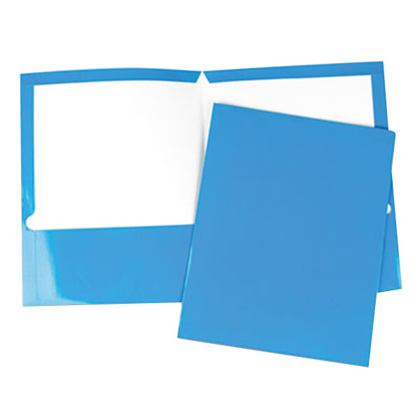 Universal UNV56419 Letter Size 2-Pocket Laminated Paper Pocket Folder, Blue - 25/Box