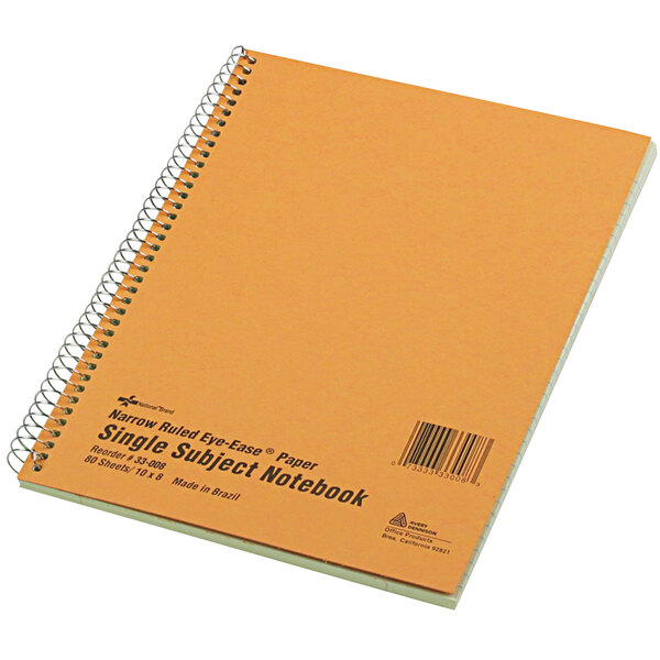 National 33008 10" x 8" Narrow Rule 1 Subject Green Tint Wirebound Notebook - 80 Sheets