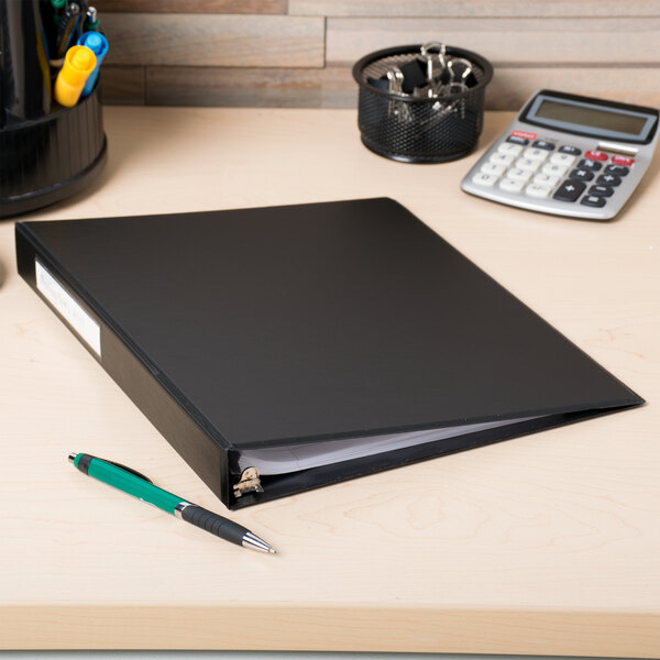 Universal UNV31411 Black Economy Non-Stick Non-View Binder with 1" Round Rings and Spine Label Holder