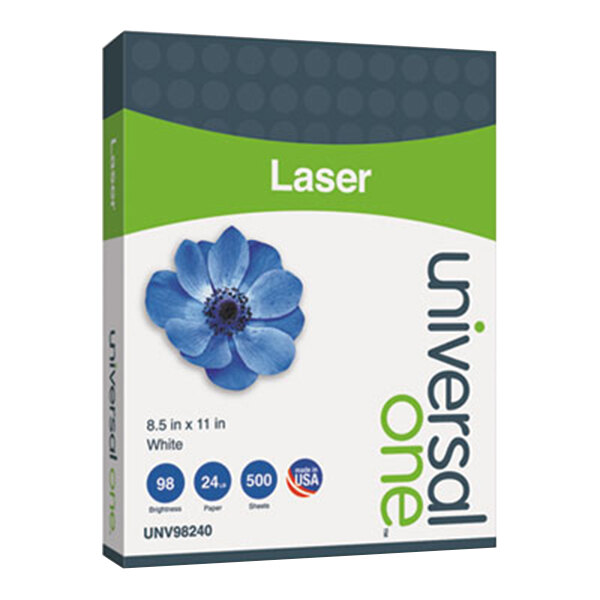 Universal Office UNV98240 8 1/2" x 11" White Ream of 24# Laser Paper - 500 Sheets