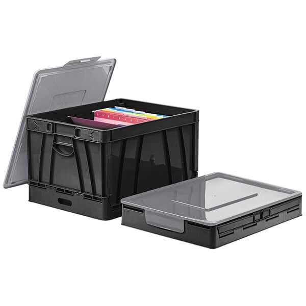 Universal UNV40010 17 1/4" x 14 1/4" x 10 1/2" Black / Gray Collapsible Letter / Legal Sized Plastic Crate with Lift-Off Lid   - 2/Pack