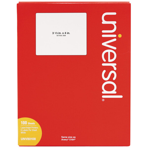 Universal UNV80108 3 1/3" x 4" White Permanent Labels   - 600/Box
