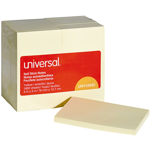 Universal UNV35692 3" x 5" Yellow Self-Stick Note - 18/Pack