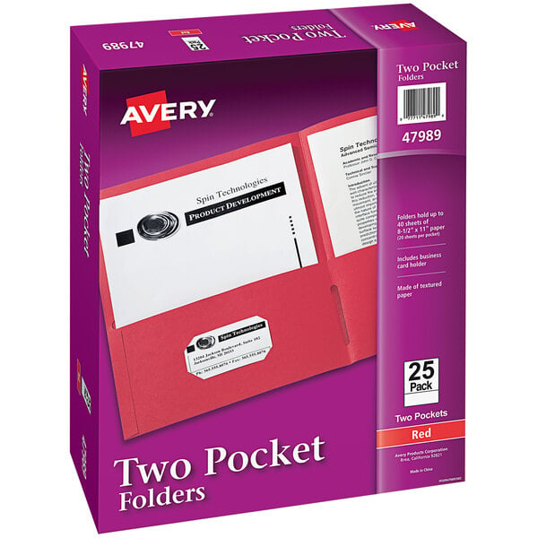 Avery® Letter Size 2-Pocket Red Paper Folder - 25/Box